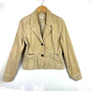 Plugg Womens Beige Corduroy Blazer Jacket With Bow Pockets Size L